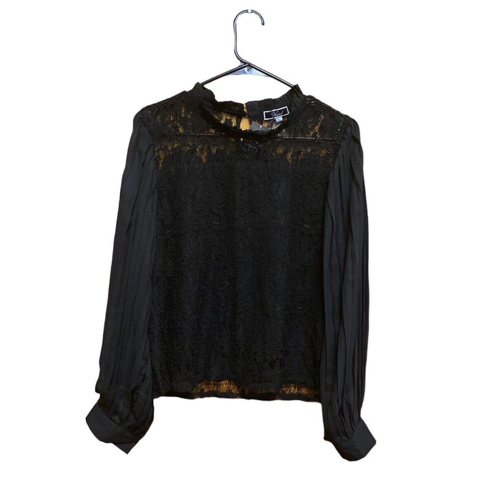 Vivid Women's Long Sleeve  Stand-up Collar Crochet Lace Top in Black Size L. BWT